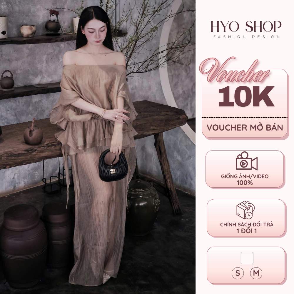 Set tơ cao cấp trễ vai chân váy dài sang trọng tiểu thư - HYO SHOP