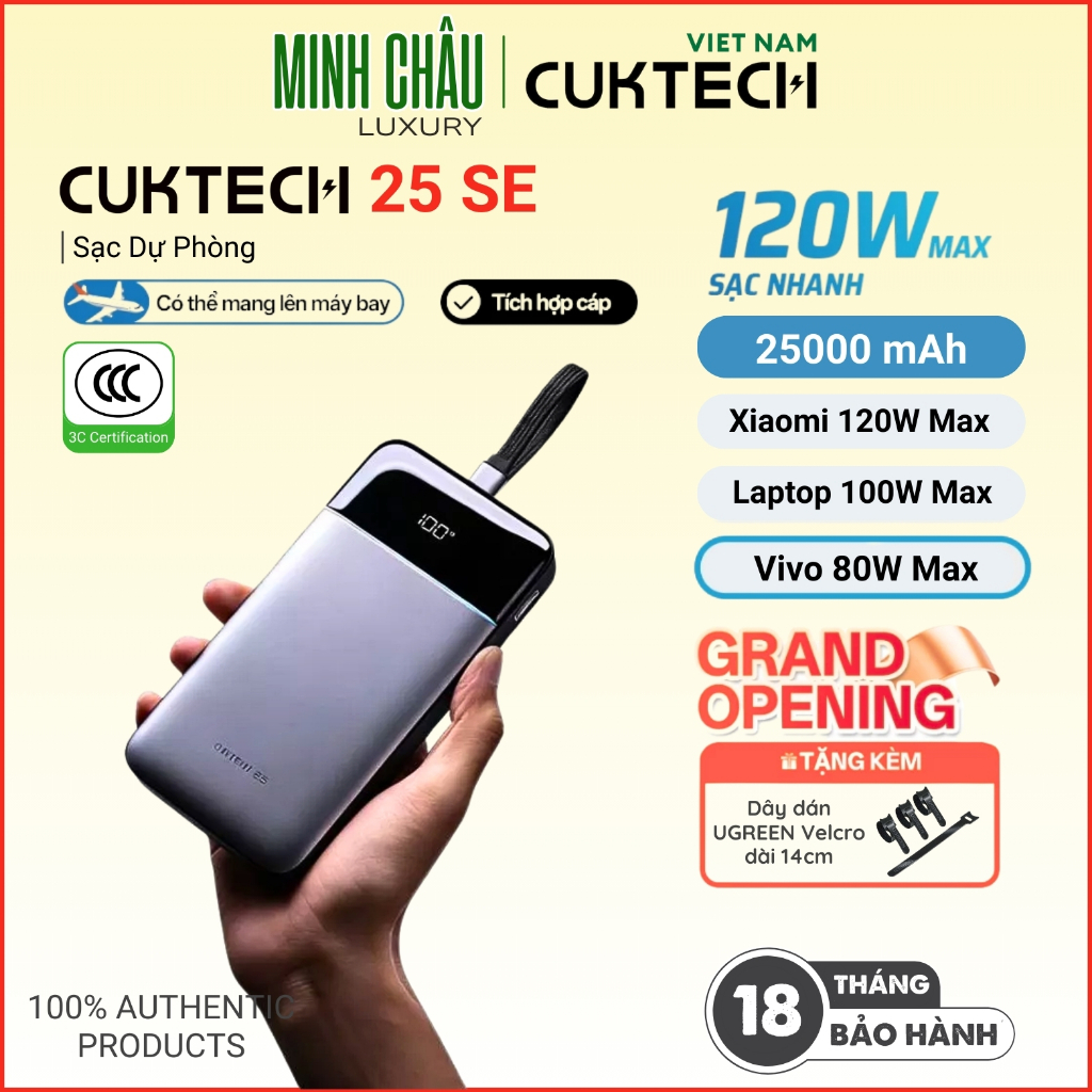 Pin Sạc Dự Phòng CUKTECH 25 SE 25000mAh Sạc Nhanh 120W Hỗ Trợ Xiaomi 120W Samsung 45W iP17/16/15 - L