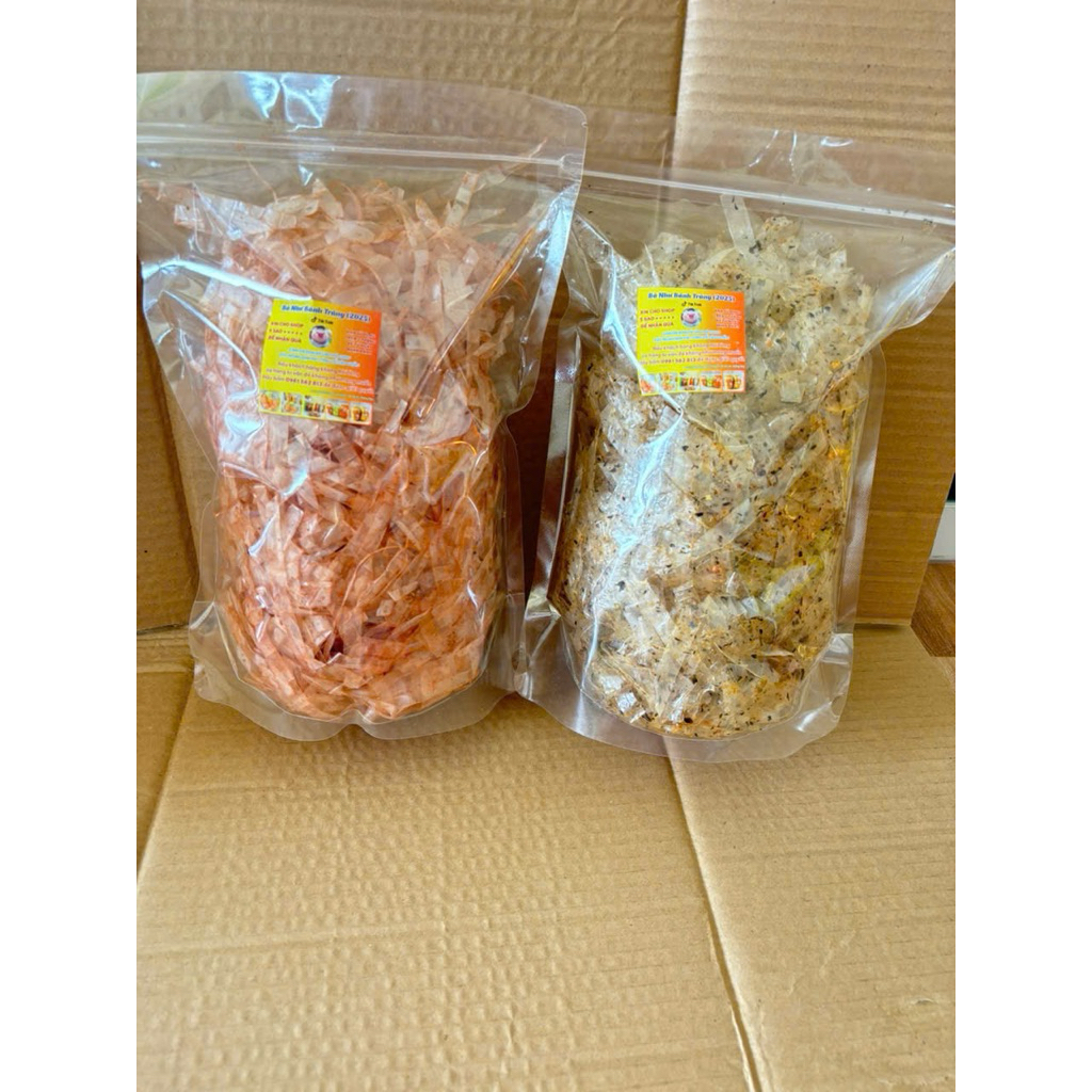 Combo Tri ân số hai: 600g (Mỗi gói 300g) Bánh tráng xì ke sợi và bánh tráng tôm chà bông sợi