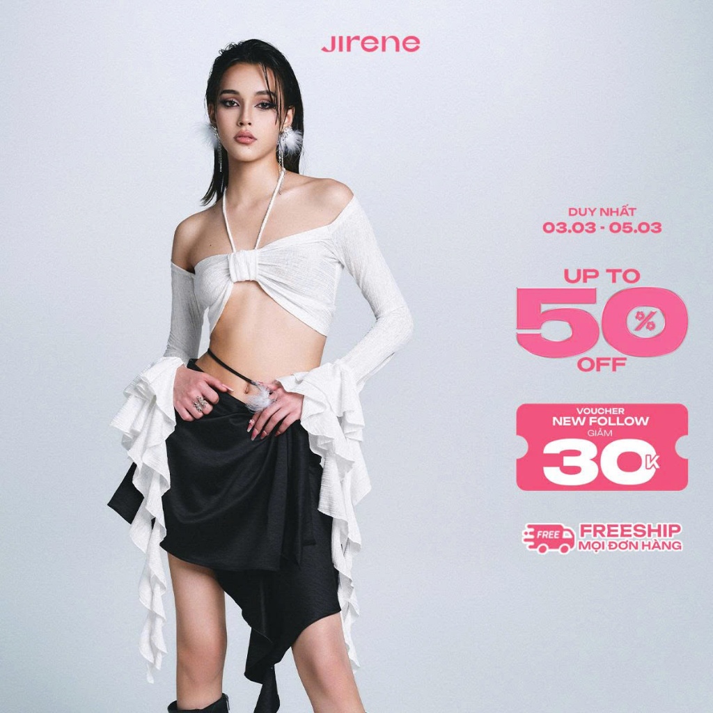 UP TO 80% + VC HOT 150K || JIRENE Áo TEMPO trễ vai  hiện đại