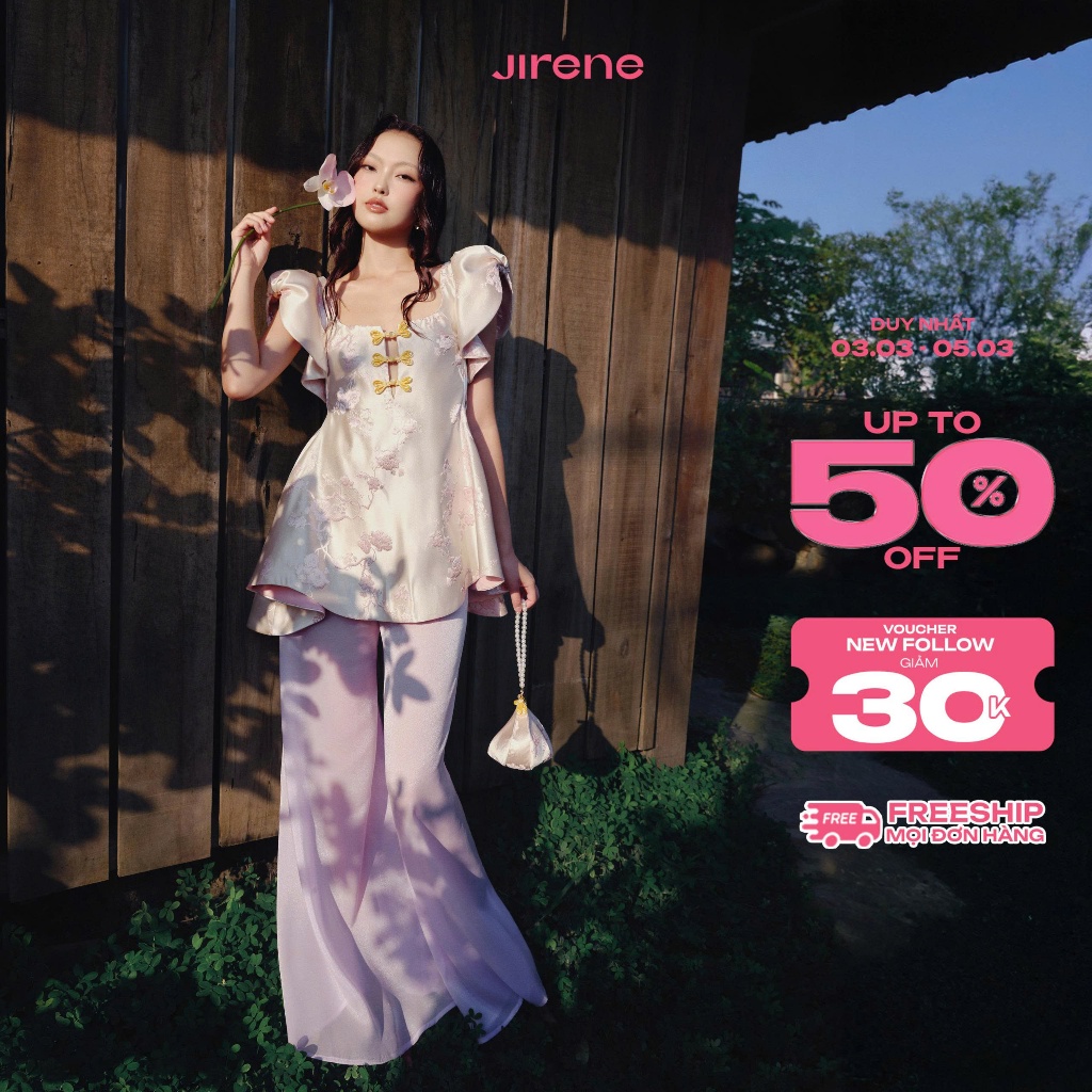 Jirene - Áo nữ kiểu tay bồng chất liệu gấm hoa cao cấp FUMON TOP