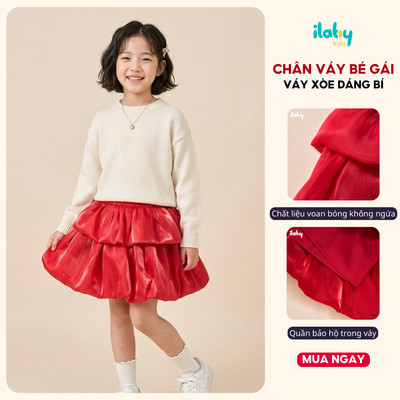 Chân váy bé gái ILABY chân váy bí chất liệu voan bóng có lót quần trong size từ 9-35kg [2757]