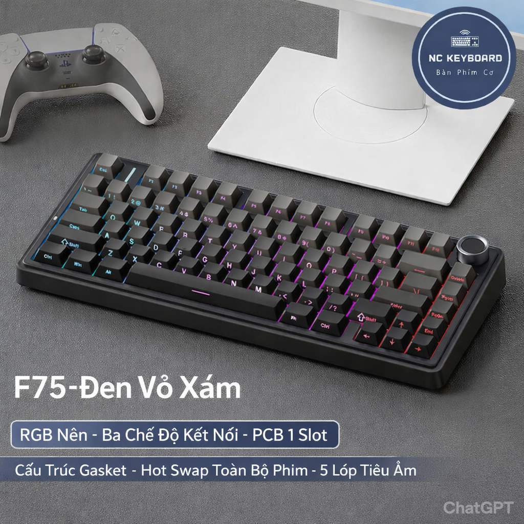 Bàn phím cơ bluetooth AULA F75 - Bàn phím không dây 3 mode kết nối - LED RGB | Lingbao k75