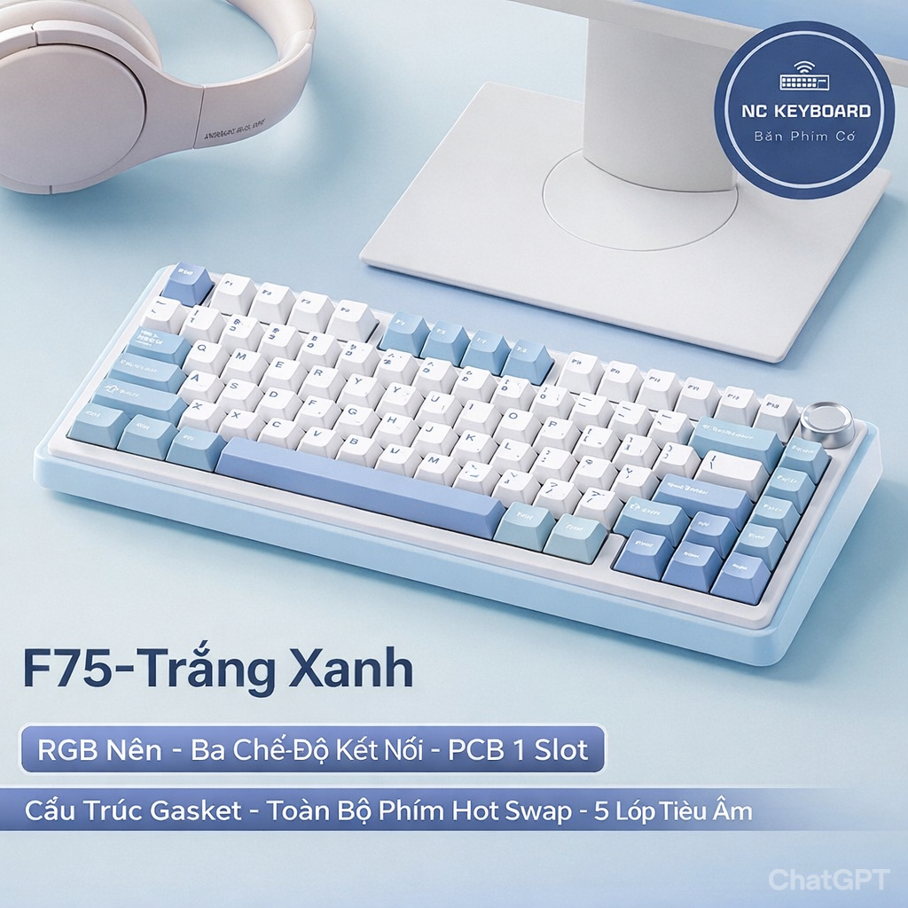 Bàn phím cơ bluetooth AULA F75 - Bàn phím không dây 3 mode kết nối - LED RGB | BigBuy360 - bigbuy360.vn