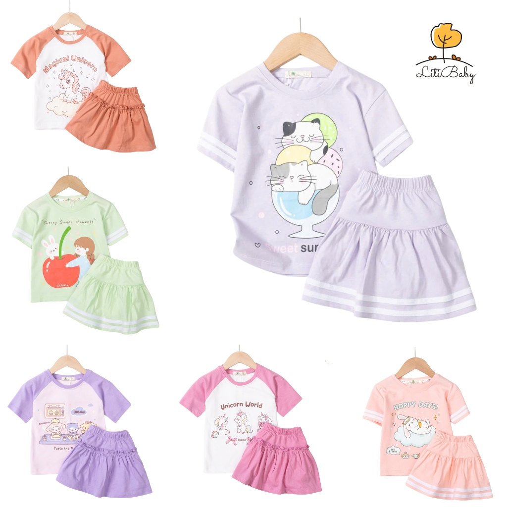 Bộ Cotton Trẻ Em Bé Gái G003 Size 3-10,(12-30kg) LITIBABY Bộ Bé Gái Mùa Hè, Bộ Váy Chất Cotton Thoáng Mát, Thấm Hút Tốt