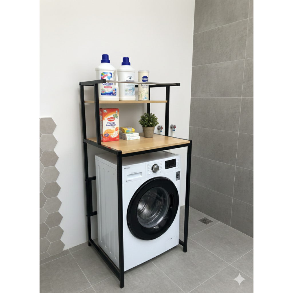 Kệ máy giặt 3 tầng đa năng, khung sắt sơn tĩnh điện và mặt gỗ MDF phủ melamin chống nước
