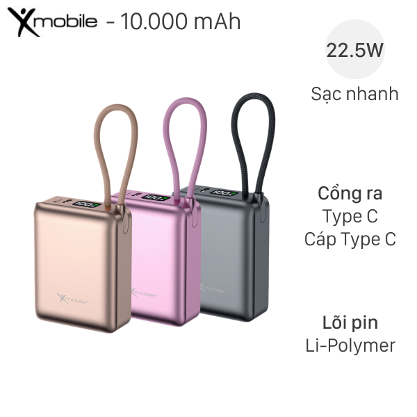 [HỎA TỐC] Pin sạc dự phòng Polymer 10000mAh Type C PD 22.5W Xmobile F13 kèm Cáp Type C Bảo Hành 12 T