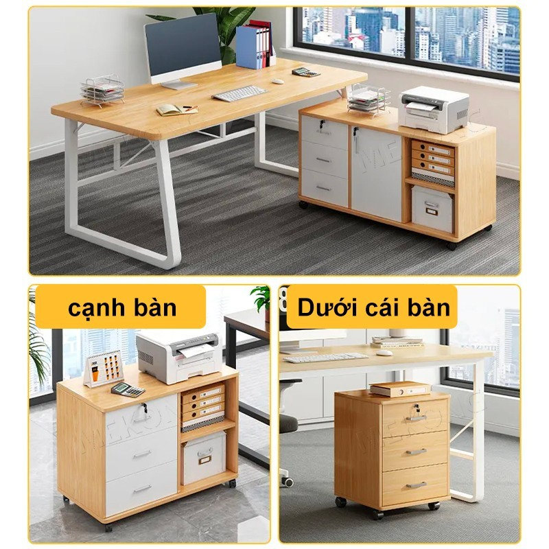 MEKONG Tủ Hồ Sơ Văn Phòng Bằng Gỗ 3 Ngăn Kéo Có Khóa Bánh Xe Di Chuyển Tiện Lợi | BigBuy360 - bigbuy360.vn