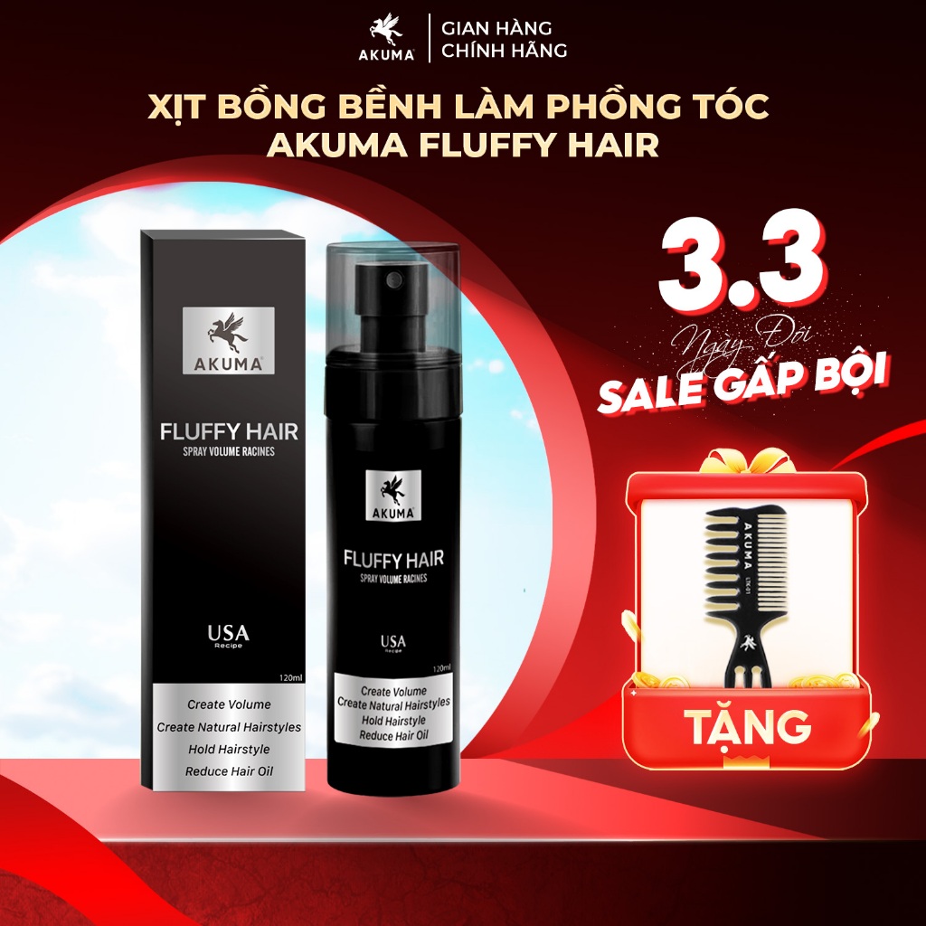 Xịt bồng bềnh AKUMA FLUFFY HAIR 120ml Làm phồng tóc, kiềm dầu ngăn ngừa bết tóc, dùng cho cả nam nữ