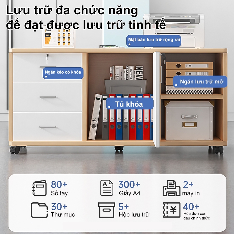 MEKONG Tủ Hồ Sơ Văn Phòng Bằng Gỗ 3 Ngăn Kéo Có Khóa Bánh Xe Di Chuyển Tiện Lợi | BigBuy360 - bigbuy360.vn
