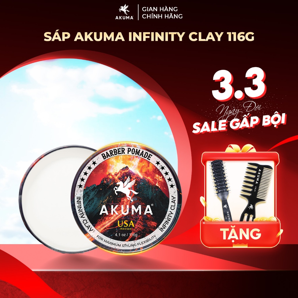 Sáp Vuốt Tóc AKUMA INFINITY CLAY Hàng Chính Hãng, Độ Bóng Mờ Tự Nhiên Akuma