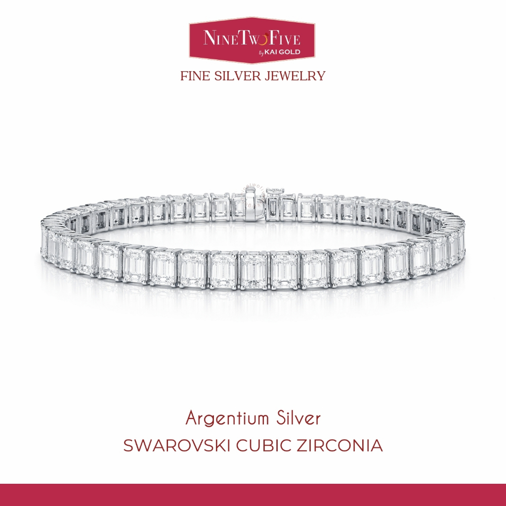 Lắc Tay Bạc 925 Nữ Cao Cấp Đính Đá Swarovski CZ Emerald Shape – Vòng Tay Nữ Sang Trọng Nine Two Five