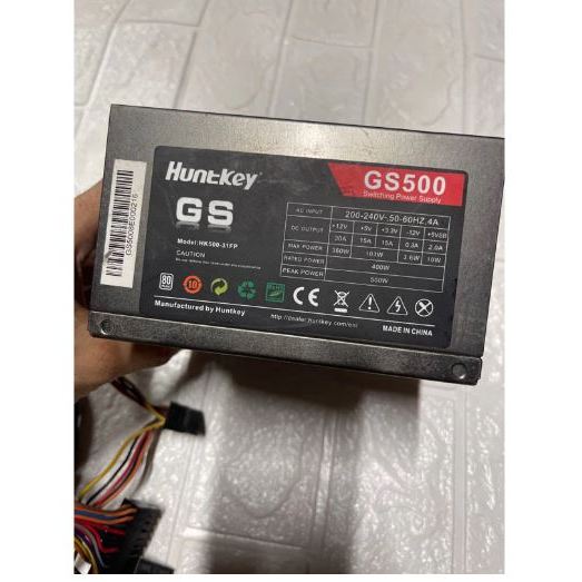 Nguồn Huntkey GS500 công suất thực 500w fan 12cm êm mát  1 dây cấp nguồn pcie cho ra 2 đầu 8 pin  1 