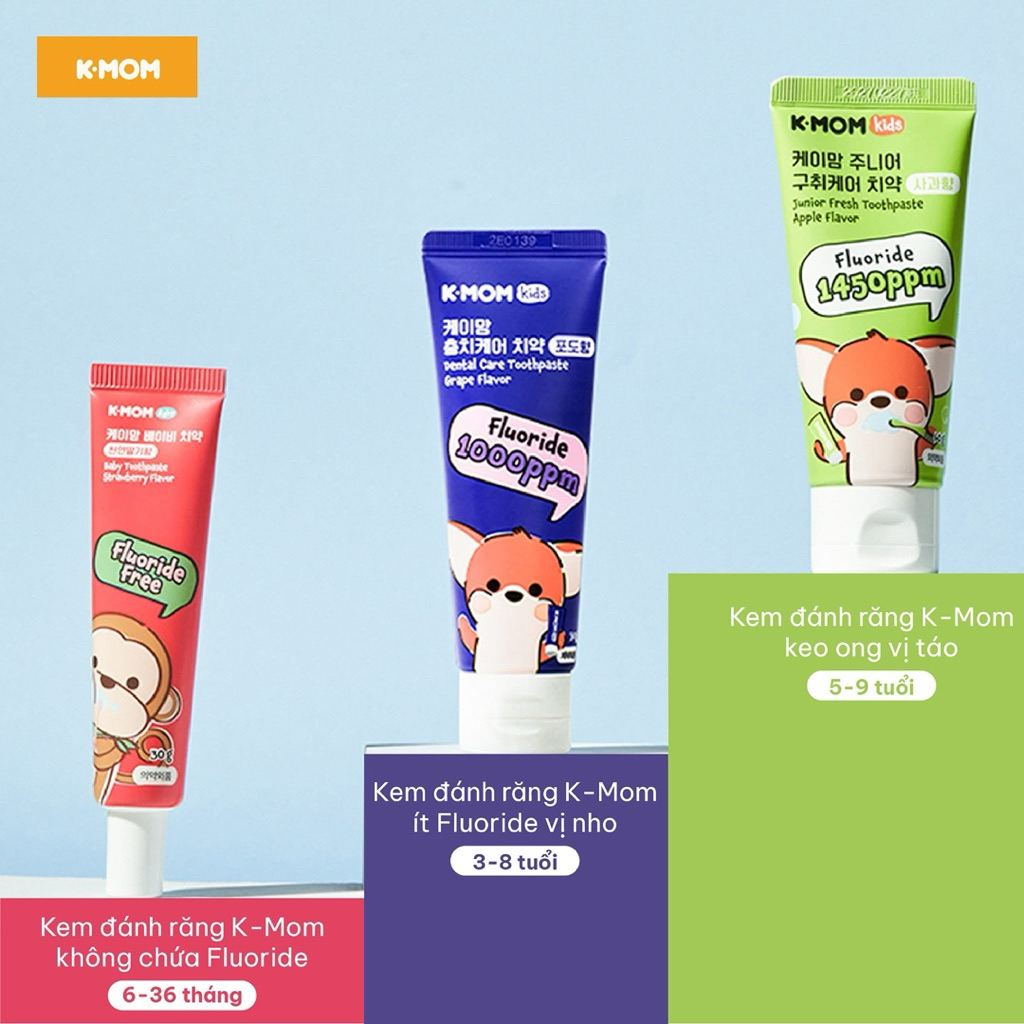 Kem đánh răng trẻ em K-mom Hàn Quốc cho bé từ 6m+ (ko flour và ít flour)