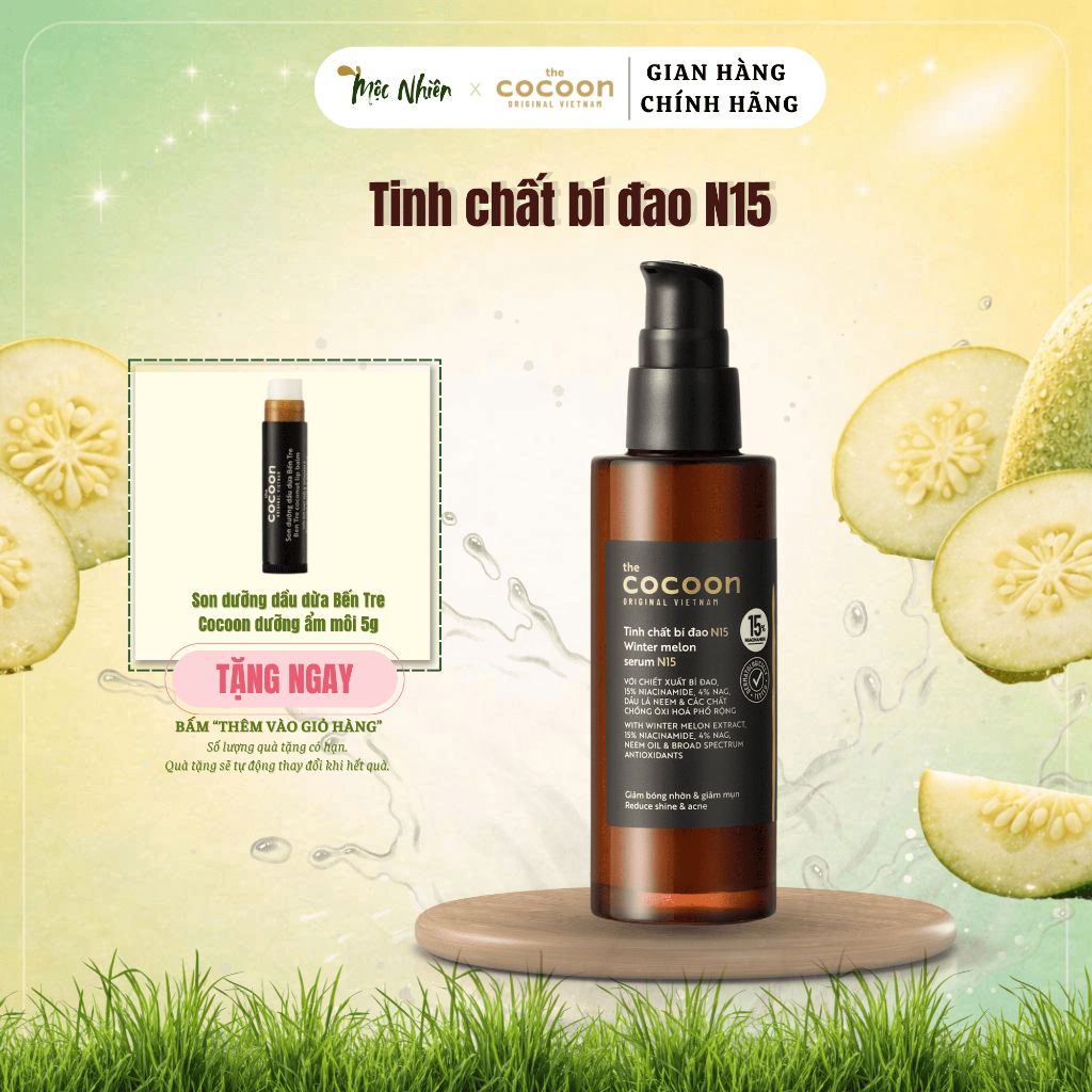 TINH CHẤT BÍ ĐAO N15 COCOON (70ml) - 15% NIACINAMIDE GIẢM BÓNG NHỜN VÀ GIẢM MỤN