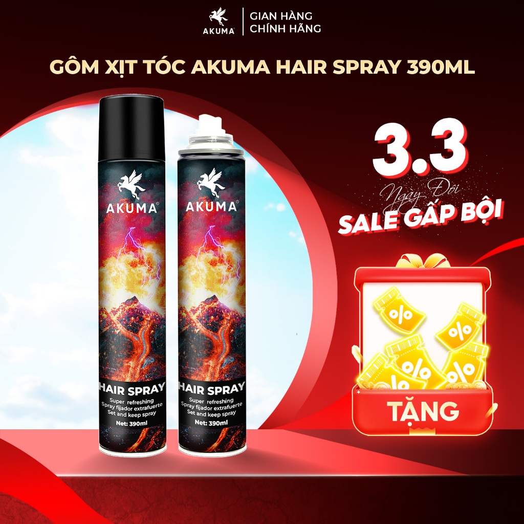 Gôm Xịt Giữ Nếp Tóc AKUMA HAIR SPRAY 390ml Hương Nước Hoa Chính Hãng Akuma