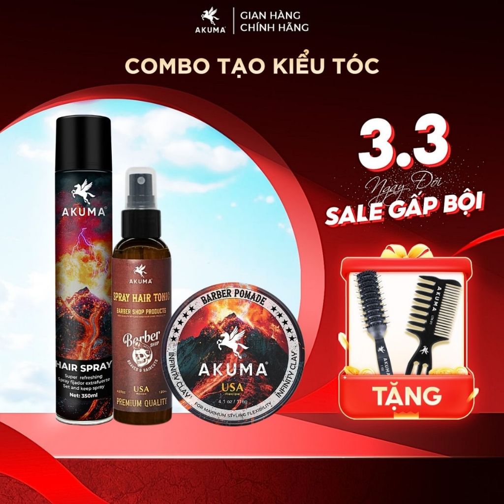 [COMBO] Sáp Vuốt Tóc, Gôm Xịt Tóc AKUMA  Giữ Nếp, Tạo Kiểu Tóc Lên Đến 10h, Hương Nước Hoa Nam