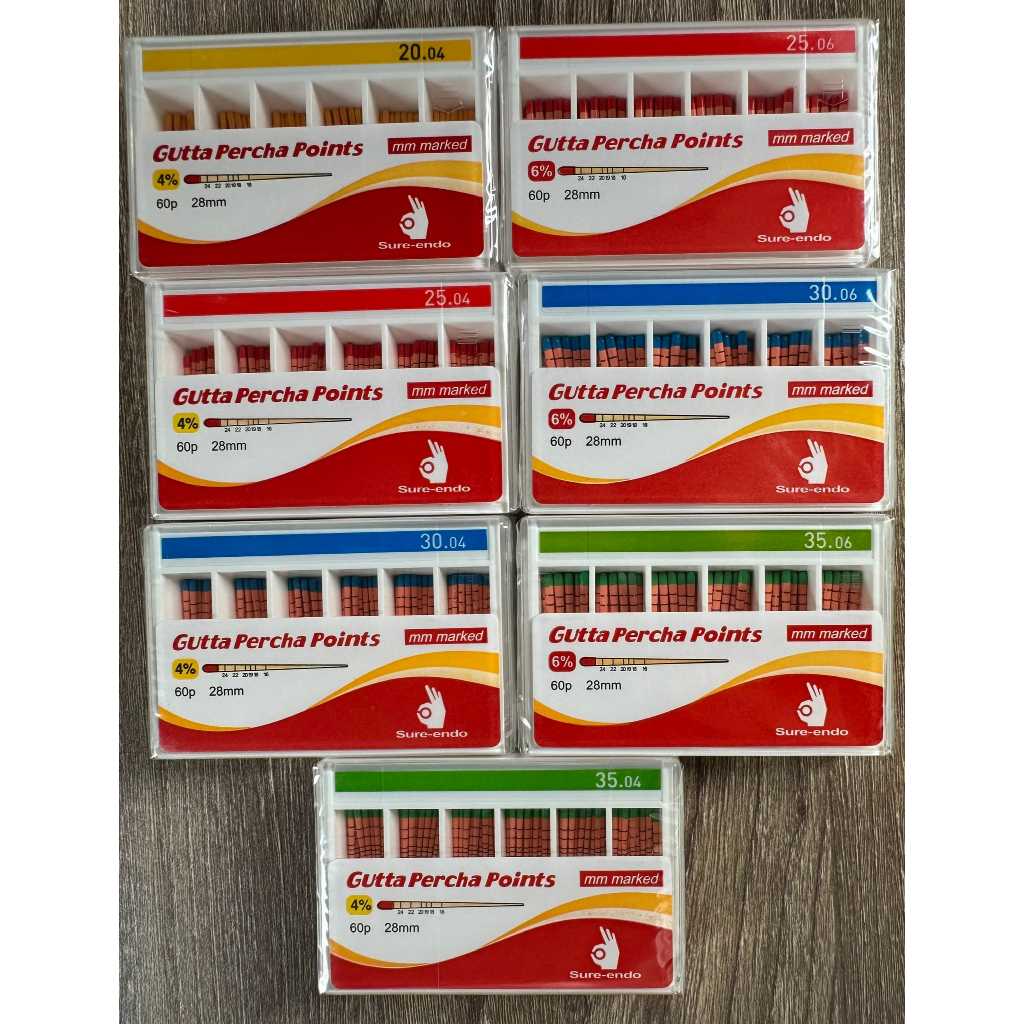 Cone Chính Gutta Percha 4% & 6%, Hãng Sure Endo Hàn Quốc - hộp 60 cây