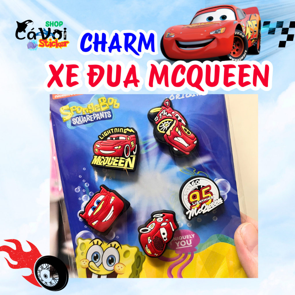 Set Charm Xe Đua McQueen Siêu Ngầu- Charm gắn dép dễ thương 5 Món