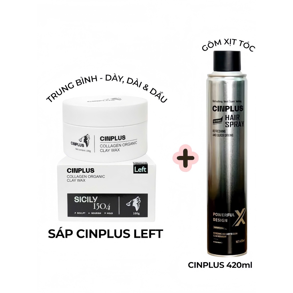 (Combo chính hãng) Sáp và Gôm CINPLUS 3 phiên bản, sáp vuốt vào nếp, gôm xịt khóa nếp