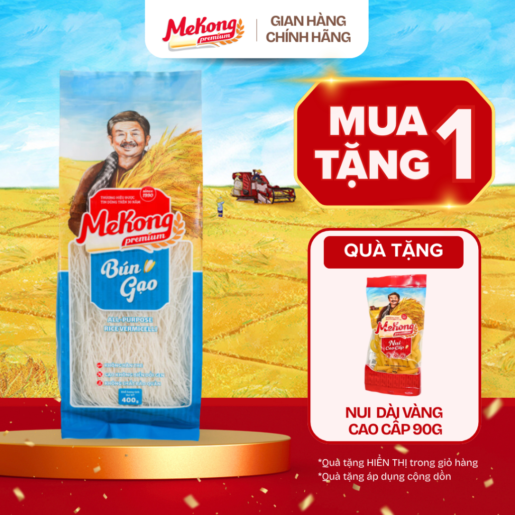 Mekong Bún gạo đa dụng cao cấp gói 400g Nguyên Chất Eat Clean Không Hàn The Siêu Ngon Mekong Premium