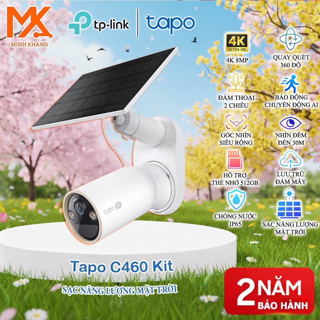 [TAPO CHÍNH HÃNG] Bộ Camera Năng Lượng Mặt Trời Tapo C460 KIT 4K 8M – Không Dây, Pin Sạc, AI Thông M