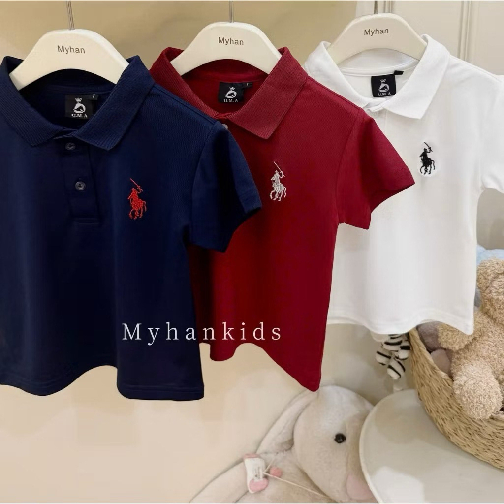 Áo Phông Có Cổ Cho Bé Trai Từ 1-6 Tuổi - Áo Polo Trẻ Em Thêu Logo Ngựa Sang Trọng Cotton Thấm Hút Mồ