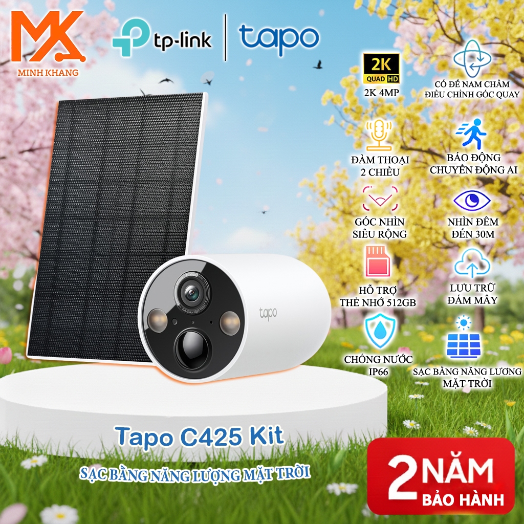 [Chính Hãng] Tapo C425 KIT – Camera An Ninh Ngoài Trời 2K, Pin Sạc + Tấm Năng Lượng Mặt Trời
