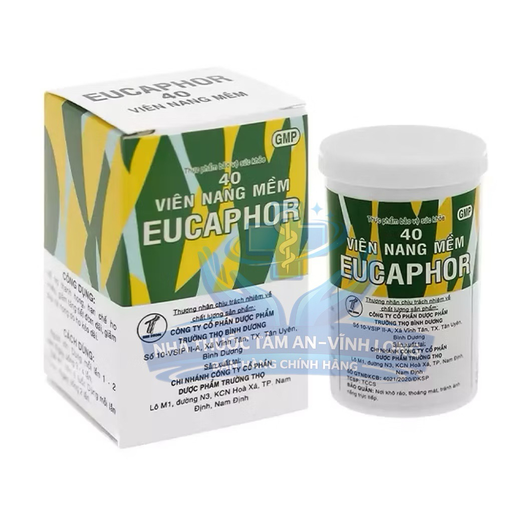 Eucaphor Hộp 40 viên nang mềm - Hỗ trợ thanh họng, hạn chế ho nhiều.