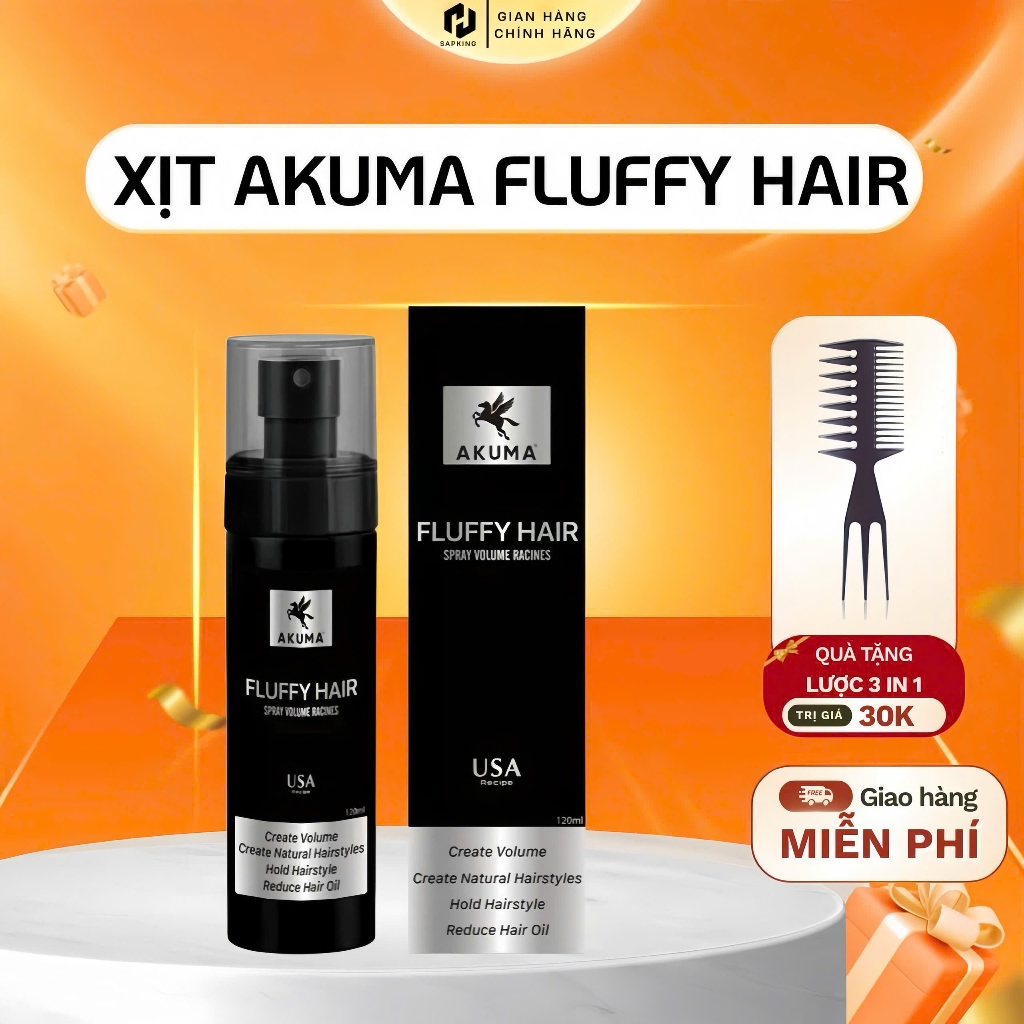 Xịt tạo phồng tóc AKUMA FLUFFY HAIR 120ml, Xịt bồng bềnh tạo kiểu tóc hương thơm tự nhiên tạo phồng