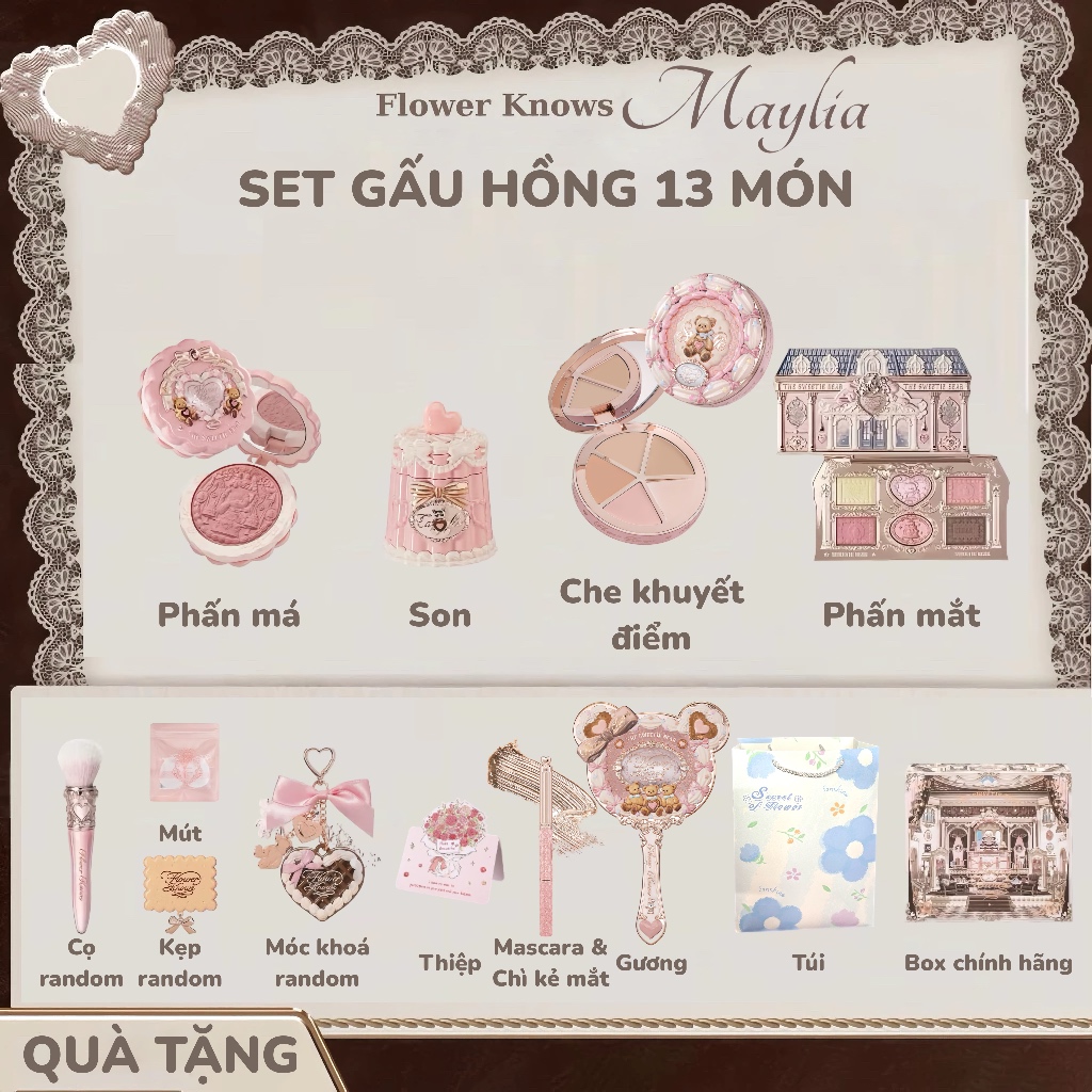 [HỎA TỐC] Set GẤU NGỌT HỒNG Mỹ Phẩm Makeup Quà Tặng FLOWER KNOWS The Sweetie Bear