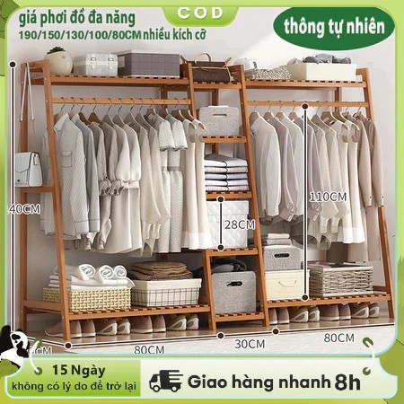 Kệ quần áo Kệ treo quần áo Giá treo quần áo tre đa năng nhiều tầng cho phòng ngủ/ký túc xá chắc chắn