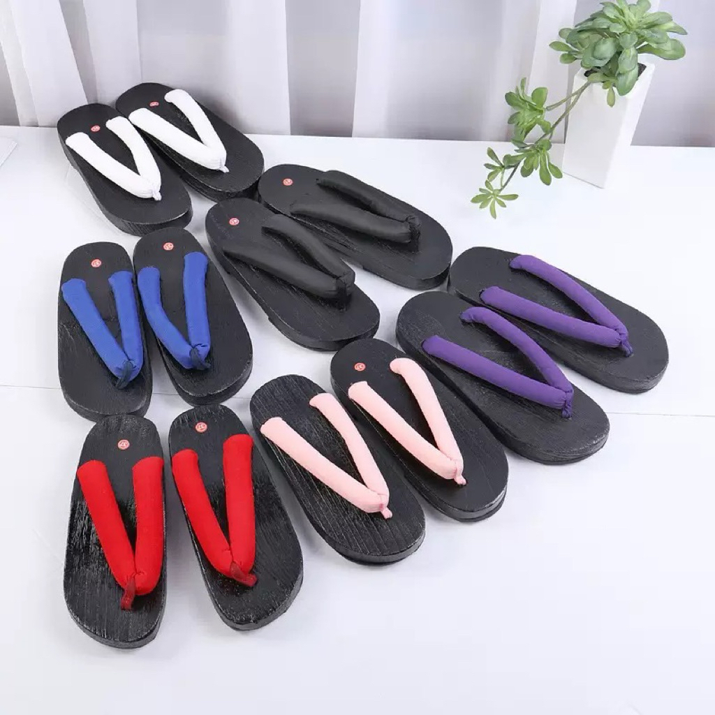 [Sẵn] Geta đen quai đỏ quai xanh guốc gỗ Nhật Bản cosplay phụ kiện chụp ảnh