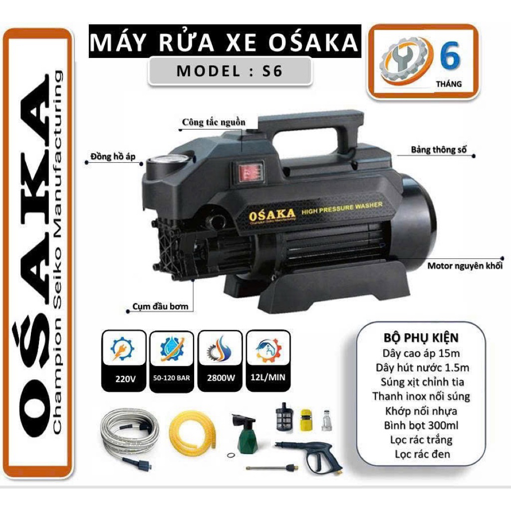 Máy rữa xe OSAKA S6 công suất 2800W (Mẫu Mới Của RS1)
