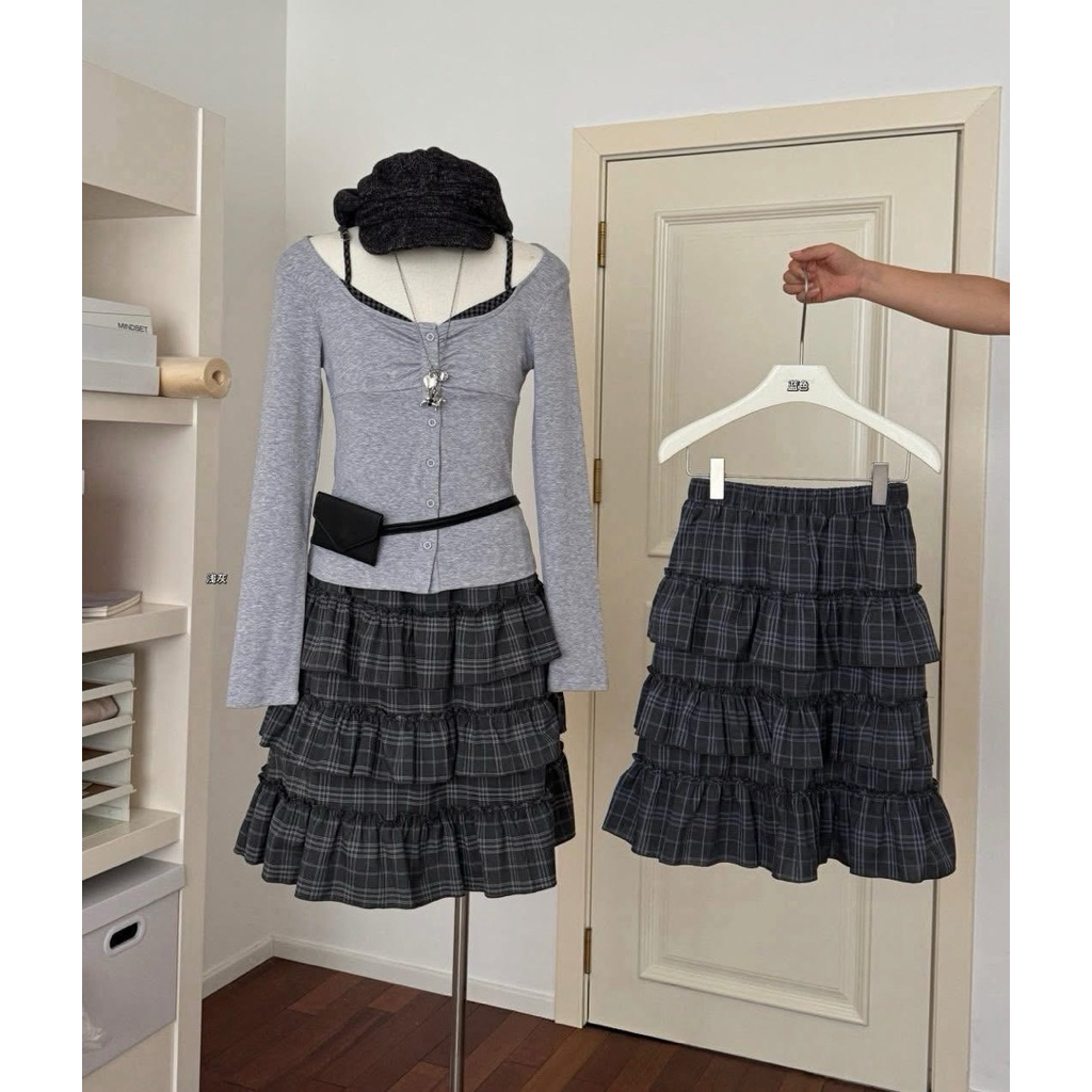 8406 Tag JUNE Chân Váy xếp ly tầng lửng 2 lớp