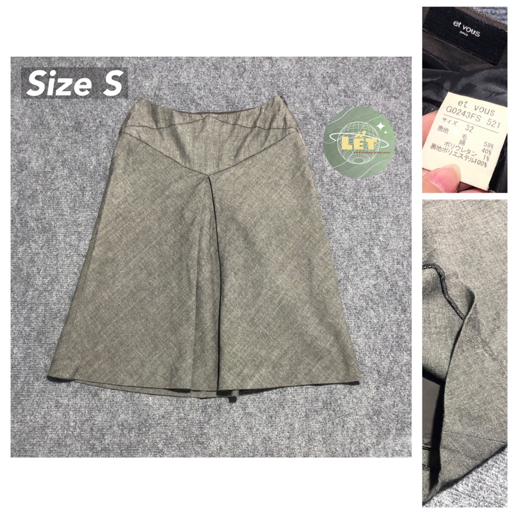 Chân váy dáng lửng thanh lịch màu xám nâu hiệu ET VOUS PARIS [2HAND|hàngsiNhật|SECONDHAND]