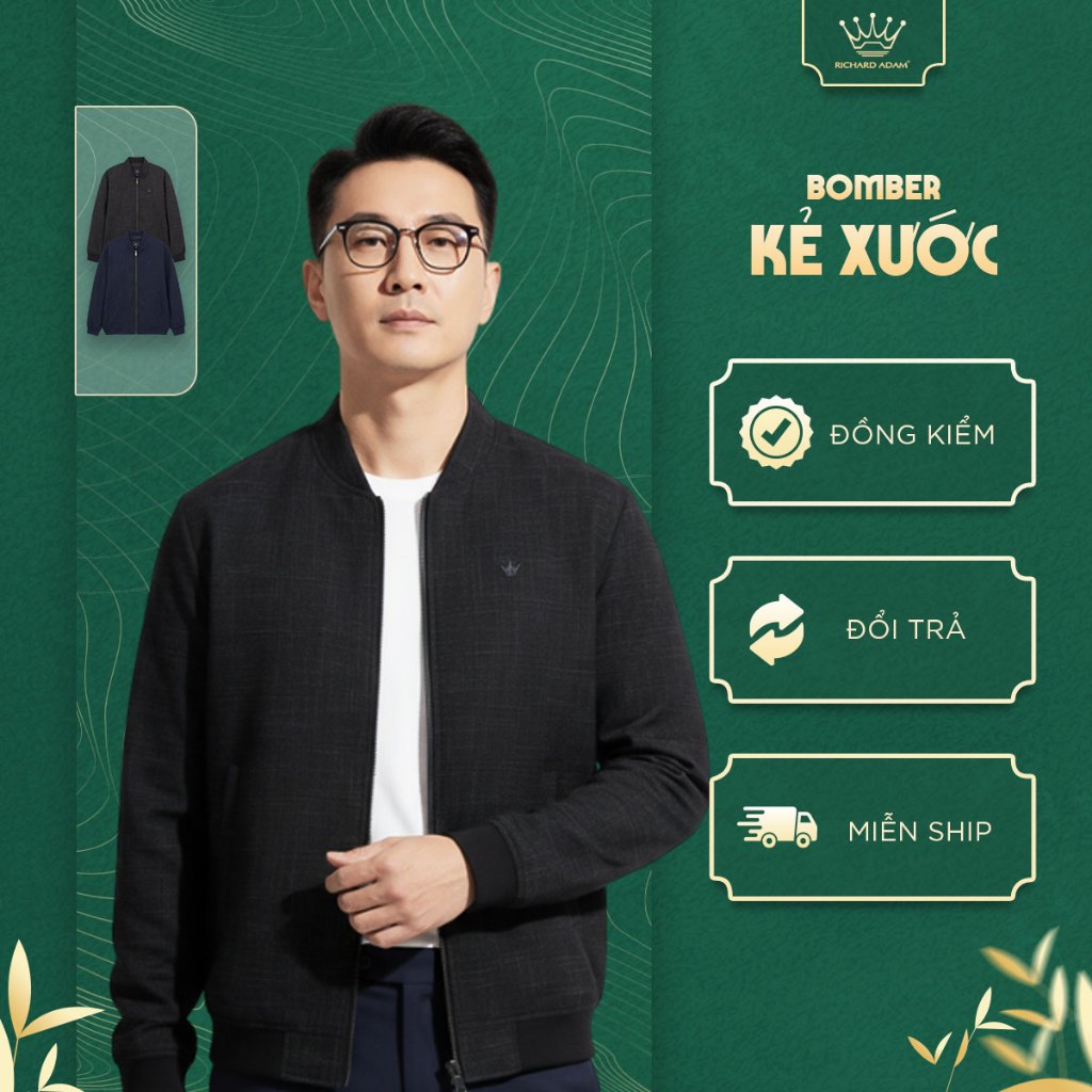 Áo Khoác Gió Bomber Nam Richard Adam, Vải Gió Mềm Mại, Họa Tiết Kẻ Xước Hiện Đại, Cản Gió BB200925