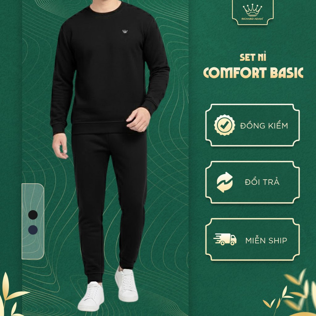 Bộ Đồ Nỉ Nam Richard Adam Cổ Tròn Thể Thao, Vải Cotton Mềm Mại, Co Giãn Thoải Mái BN150825
