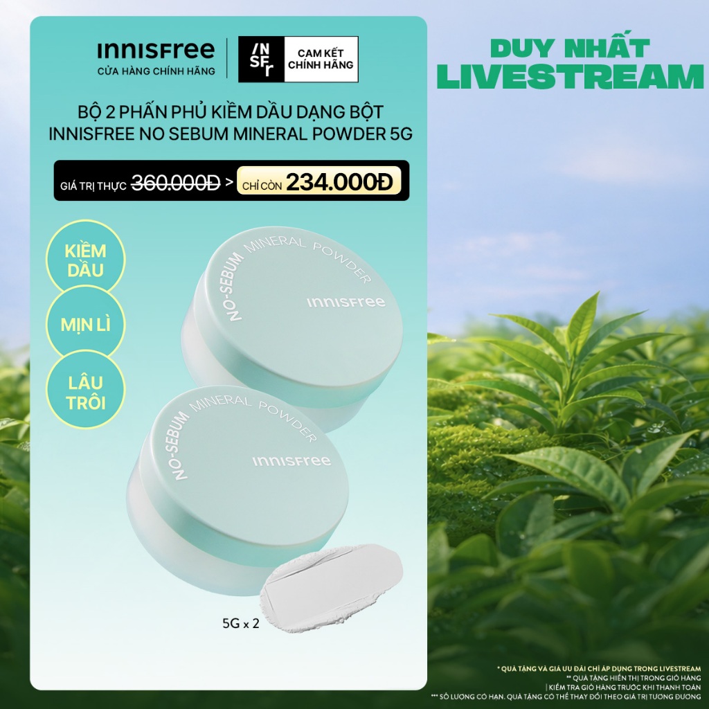 INNISFREE x Bộ 2 Phấn phủ kiềm dầu dạng bột innisfree No Sebum Mineral Powder 5g