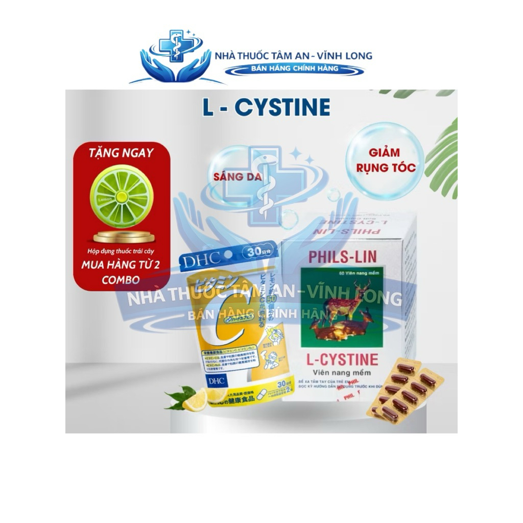 Combo L Cystine và vitamin C viên uống hỗ trợ giảm rụng tóc giảm nám tàn nhang mờ thâm sáng da tốt l