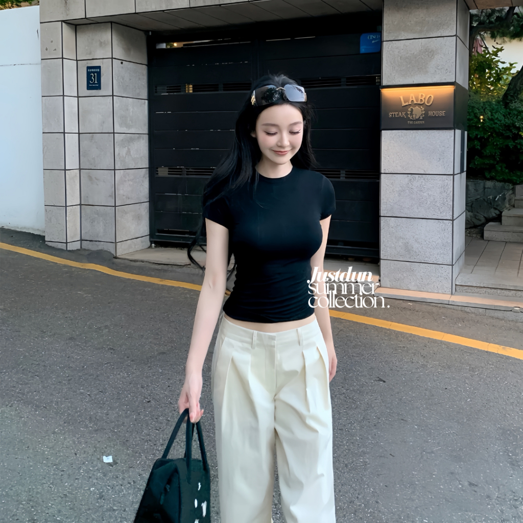 Áo thun croptop cộc tay nữ basic chất cotton mịn co giãn Justdun CT4 | BigBuy360 - bigbuy360.vn