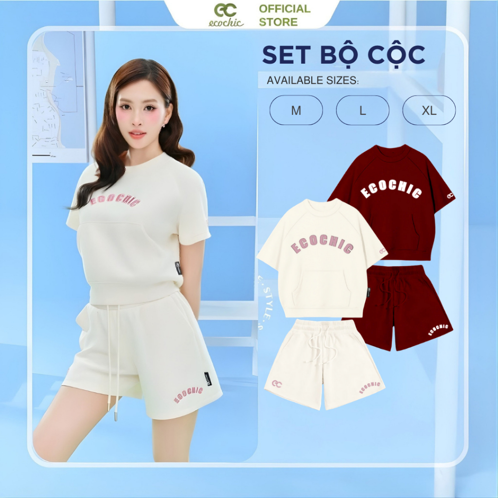 (LINH SALE) Set Bộ Cộc ECOCHIC RATTLE RUN Áo Phông Crop Quần Đùi Cạp Cao Chất Liệu Cao Cấp Chính Hãn