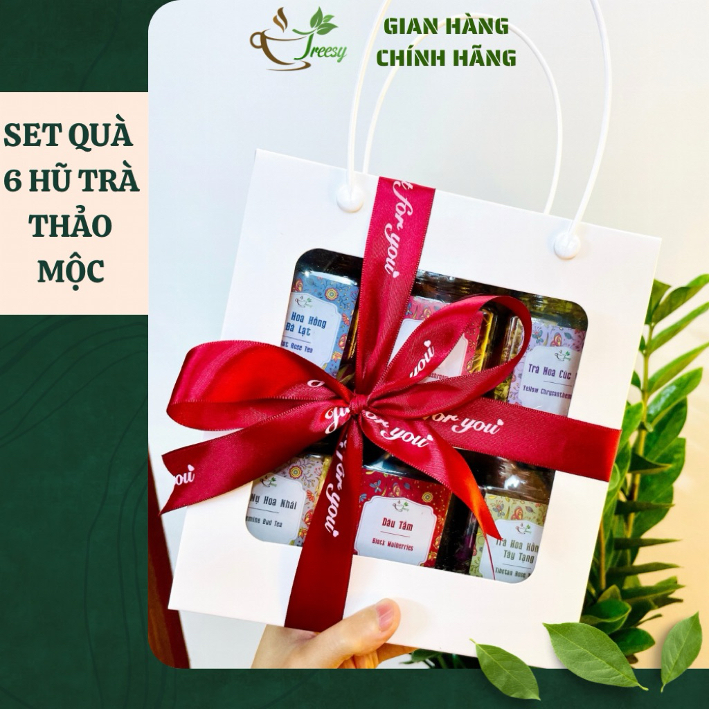 [Hoả Tốc] Set Quà Tặng 8/3 set 6 Hũ 200ml Trà Thảo Mộc Thắt Nơ - Treesy