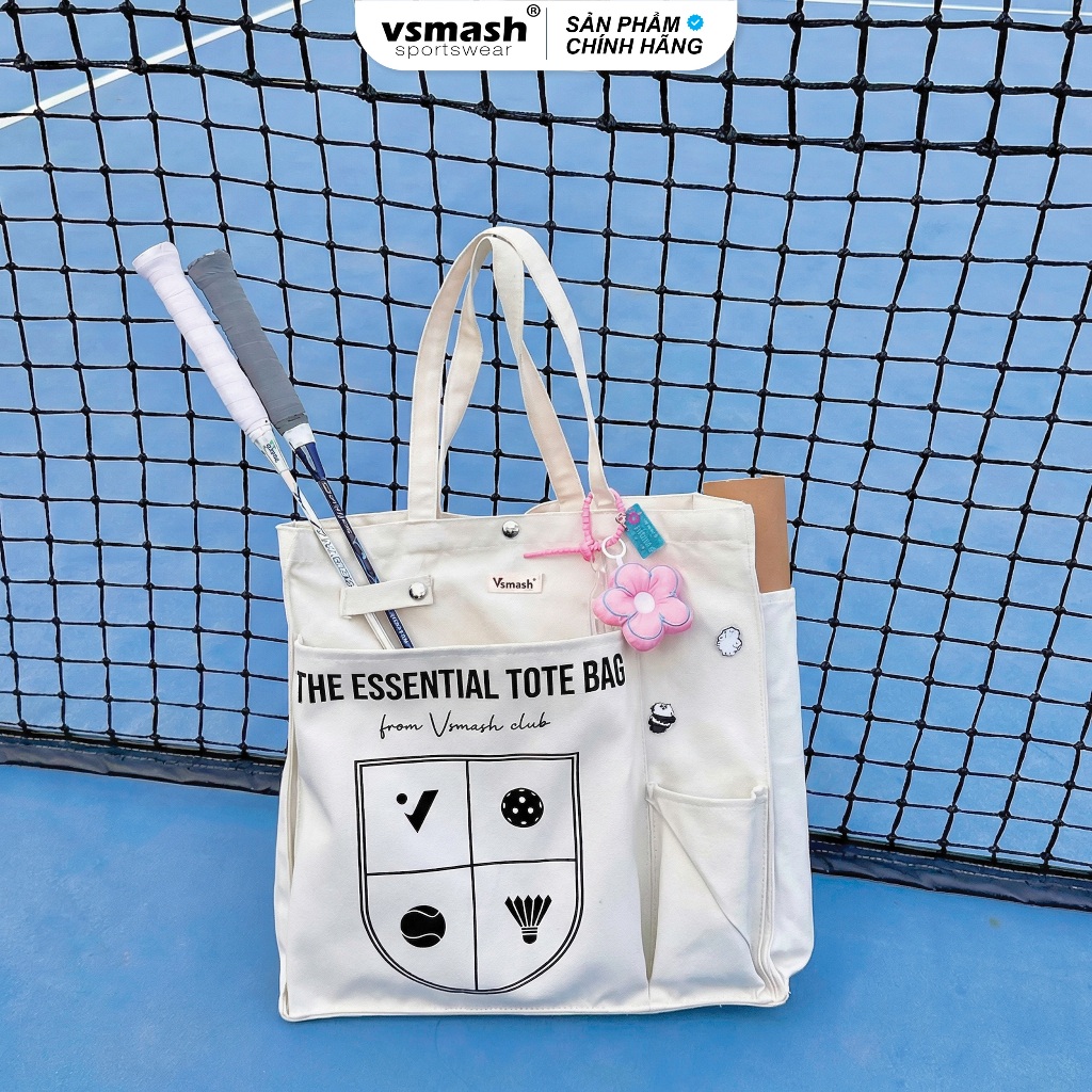 Túi Tote Thể Thao Vsmash Sportwear – Vải Canvas Dày, Form Cứng – Ngăn Rộng – Dùng Cho Cầu Lông, Tenn