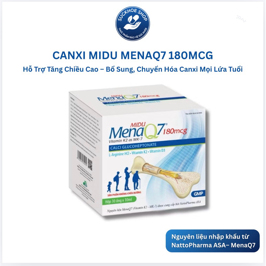 Midu MenaQ7 180mcg Bổ Sung Canxi,K2, D3 Hỗ Trợ tăng chiều cao cho trẻ em và giúp xương chắc, dài, dẻ