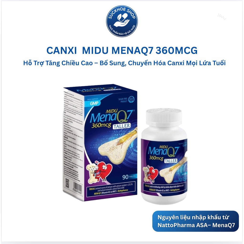 Midu MenaQ7 360mcg Bổ Sung Canxi,K2, D3 Hỗ Trợ tăng chiều cao cho trẻ em và giúp xương chắc, dài, dẻ
