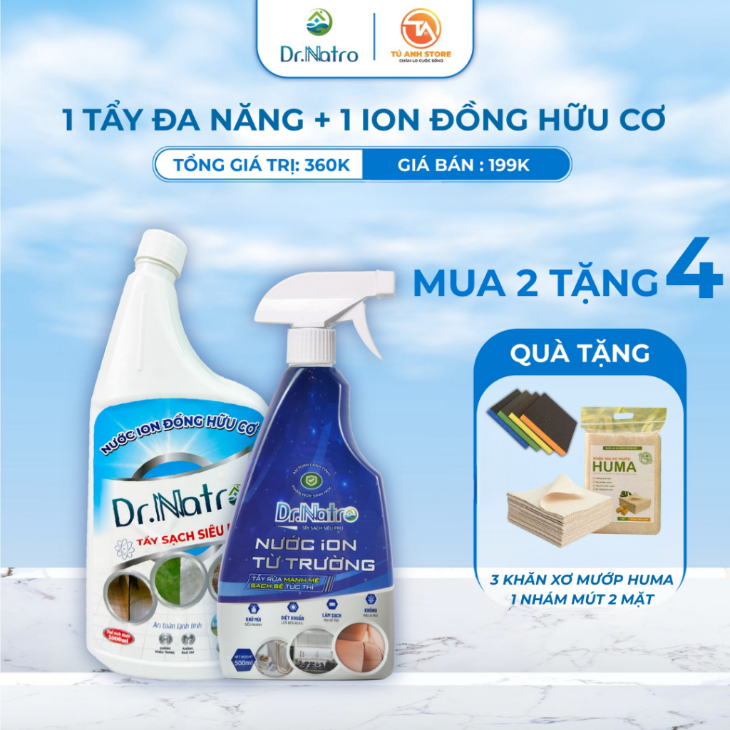 Combo Tẩy rỉ sét, ố vàng trên gạch, tường (1L) + Tẩy đa năng Dr Natro (500Ml) tẩy rửa mọi vết bẩn