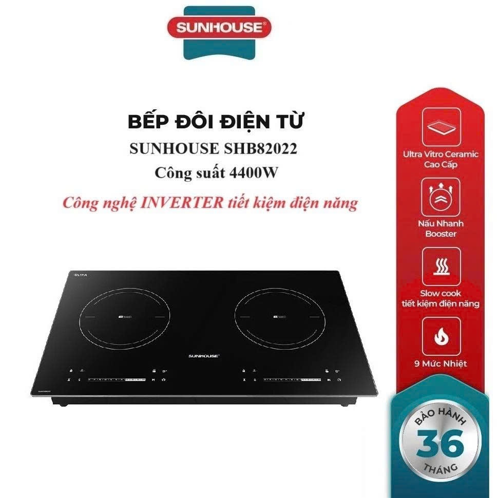 Bếp Từ Đôi Sunhouse SHB82022 – Booster – 9 Mức Nhiệt – Slow Cook – Kính Nguyên Khối
