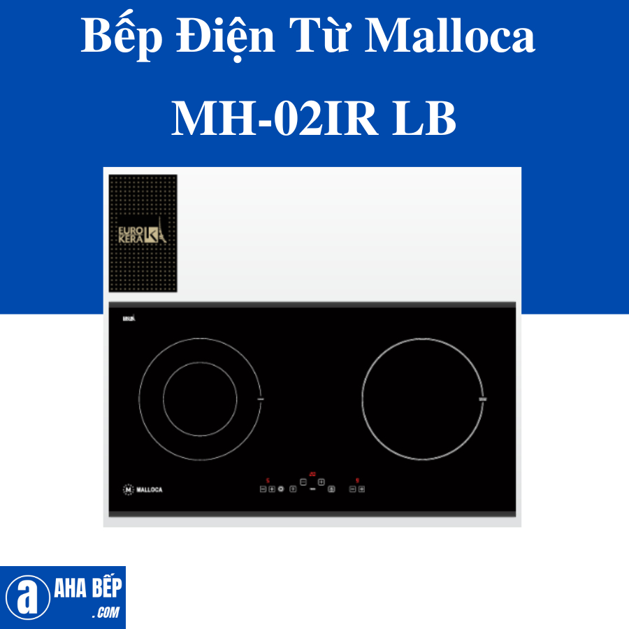 Bếp Điện Từ Malloca MH-02IR - Kính EuroKera, 1 Điện 1 Từ, Đen Chấm Bi Xanh Lam/Nâu Nhạt