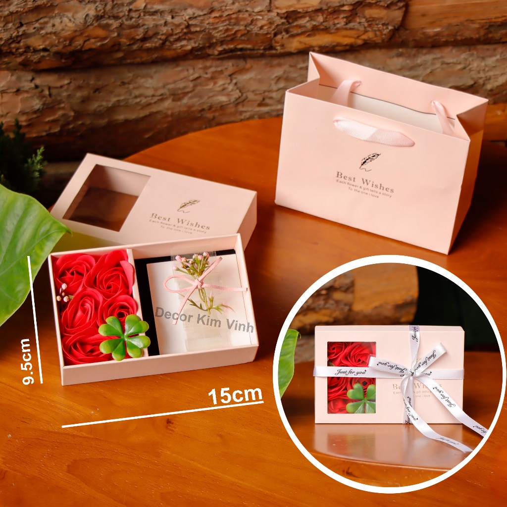 Hộp Hoa HH11 Kèm Khay Đựng Tiền Quà Tặng Ý Nghĩa 8/3, Sinh Nhật, Valentine